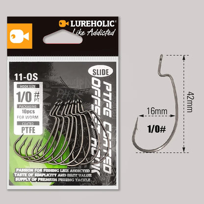 LUREHOLIC PTFE Super Slide Offset Hook Worm Hook Texas Rig Drop Shot Stainless Steel Worm Fishhook Fishing Accessories