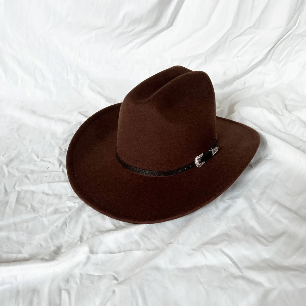 New Vintage Western Cowboy Hat For Men's Gentleman Lady Jazz Cowgirl With Leather Wide Brim Cloche Church Sombrero Hombre Caps