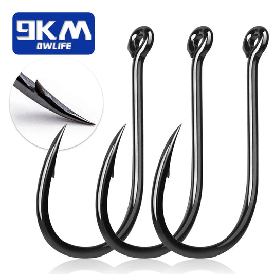 9KM Fishing Hooks 50~200Pcs Saltwater Fishing J Hooks Strong Sharp Needle Point Barbs Ringed Eye Saltwater Fishing Octopus Hooks