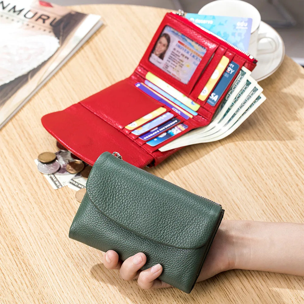 Coin Purse Genuine Cow Leather Short Wallet Trifold for Small Women's  Purses Clutch Cowhide Card Holder Travel Card Wallets