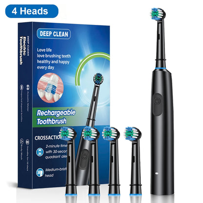 Electric Toothbrush Rotary Rechargeable Electric Toothbrush for Adults Rotating Electric Toothbrushes with 8 Soft Brush Heads