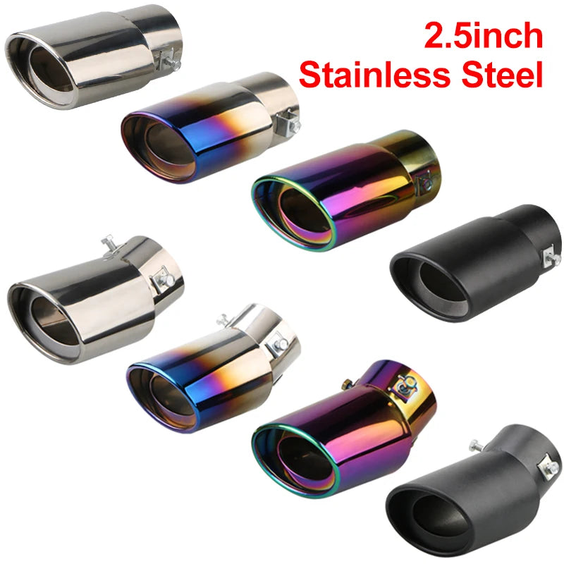 1PCS 2.5" Inlet Car Auto Exhaust Muffler Tip Pipe  Stainless Steel Chrome Trim Rear Tail Throat For Most Cars