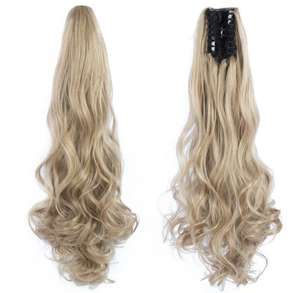 Synthetic Long Wavy Ponytail Ash Blonde Color Drawstring Ponytail Clip-on Hair Extensions For Women Black Blond Daily Use