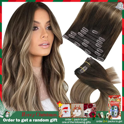 [Hot Sale] Moresoo Clip in Hair Extensions Real Natural Hair Remy Straight Set 5&7 Pcs Brazilian Clip in Human Hair Extensions