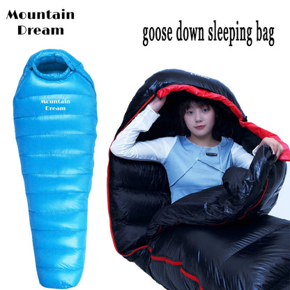 Winter Down Sleeping Bag Adult Mummy White Goose Down Warm Sleeping Bag Three Seasons Suitable For Camping Trips