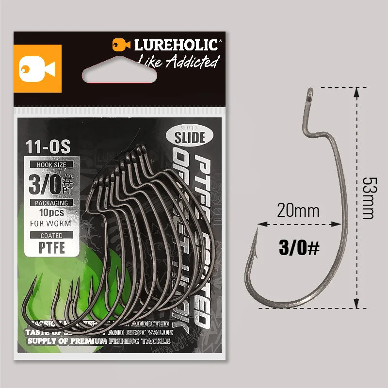 LUREHOLIC PTFE Super Slide Offset Hook Worm Hook Texas Rig Drop Shot Stainless Steel Worm Fishhook Fishing Accessories