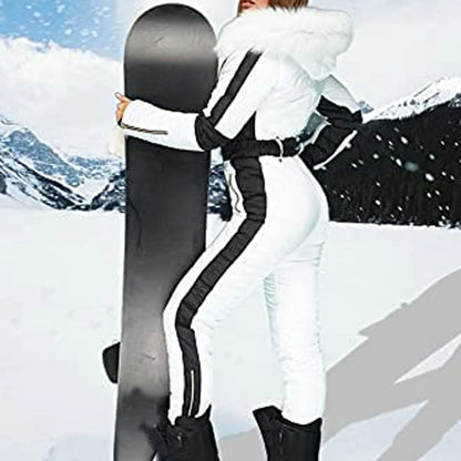 Women's Skiing Suites Winter Outdoor Sports Warm Jumpsuit Waterproof With Removable Collar Outdoor Sports Zipper Ski Suit Female