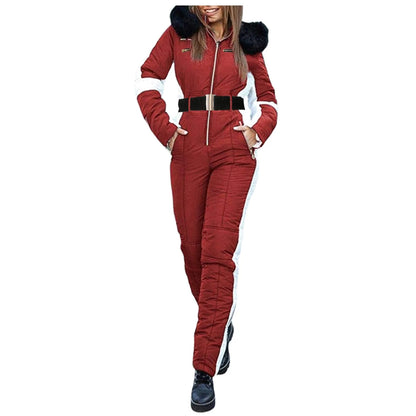 Women's Skiing Suites Winter Outdoor Sports Warm Jumpsuit Waterproof With Removable Collar Outdoor Sports Zipper Ski Suit Female