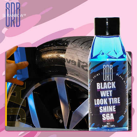 Black Wet Look Tire Shine Dressing -Automotive Clear Coat Tire Dressing Spray for Glossy Wet Tire Look, Vinyl & Plastic, with UV