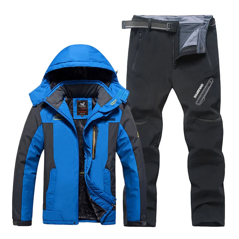 2024Fishing jacket, winter and autumn warm and waterproof ski suit, hiking and hunting pants, multi pocket men's fishing suit