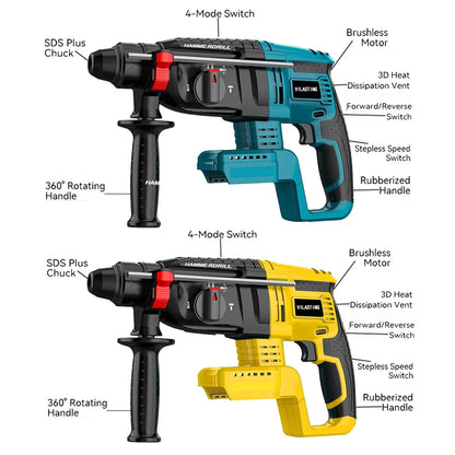 26MM Brushless Electric Hammer Drill Multifunctional Rotary Cordless Rechargeable Power Tools Fit Makita/Dewalt 18V Battery