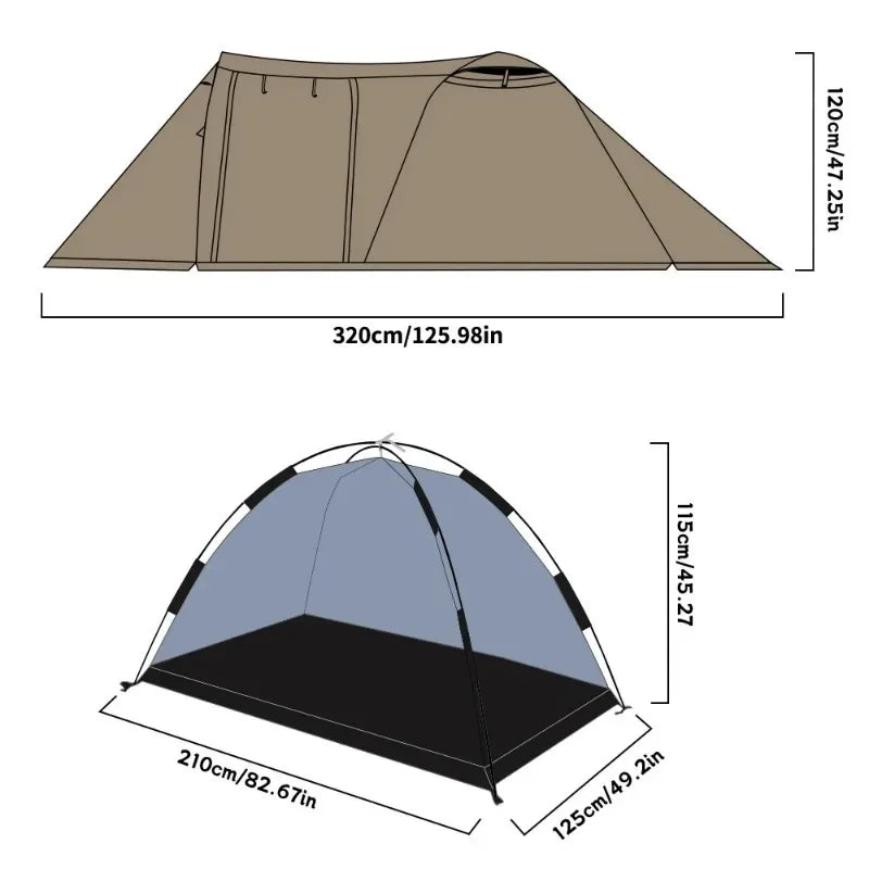 New Fireproof Hot Tent 2 Person Waterproof Extend Dome Snow Skirt Tent for Camping Hiking Hunting Winter 4 Season