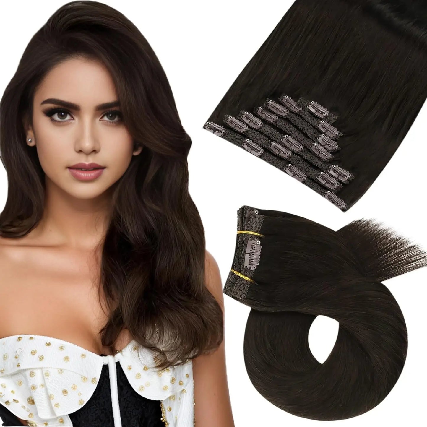 [Hot Sale] Moresoo Clip in Hair Extensions Real Natural Hair Remy Straight Set 5&7 Pcs Brazilian Clip in Human Hair Extensions