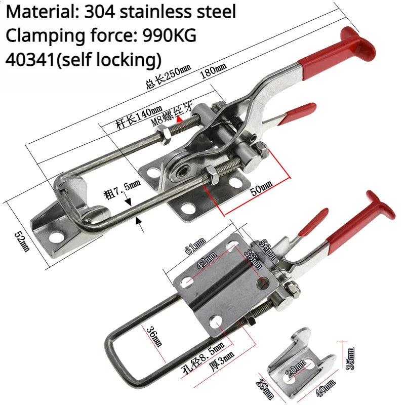304 Stainless Steel / Iron galvanized Quick Fixture Adjustable Buckle Lock Clamp Box Buckle Horizontal Fixture Door Bolt Clamp