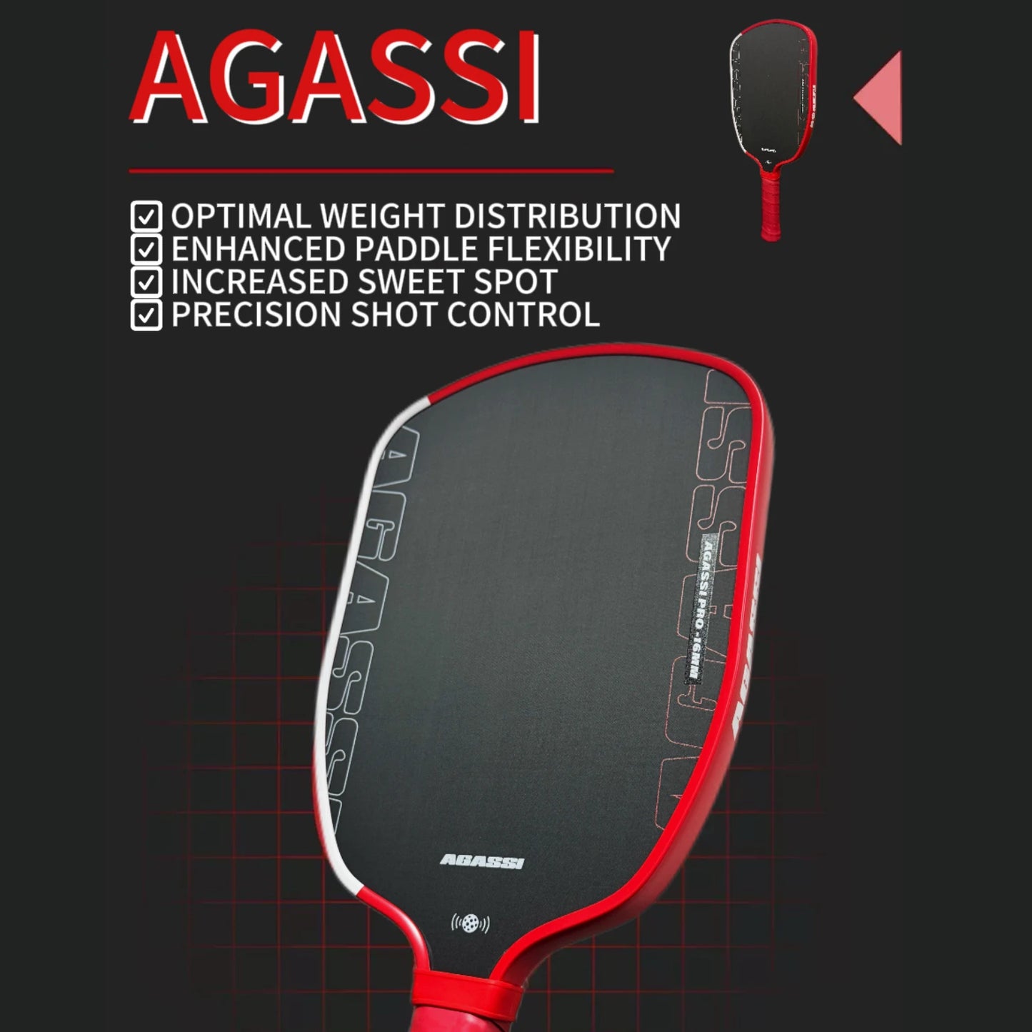 2025 Agassi Pro Shape TFP Espuma 14mm 16mm Espessura GEN4 Núcleo Thermoformé Toray T700 Pá de pickleball de fibra de carbono