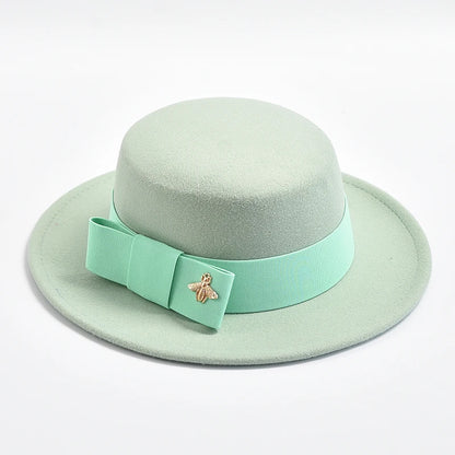 Fedora Hat for Women Fashion Formal Wedding Decorate Church Cap Flat Top Bow Party Jazz Hat Chapeau Femme