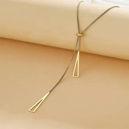 Metal Style Silver Color Triangle Pendant Necklace Fashionable Simple Charm Y Lariat Necklaces for Women Boho Minimalist Jewelry