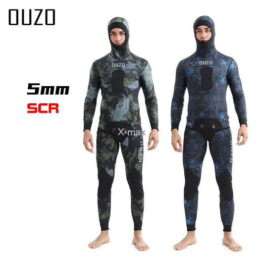 2 Pieces Neoprene Wetsuit 5mm Camouflage Long Sleeve Fission Hooded Submersible Men Keep Warm Scuba Diving Suit