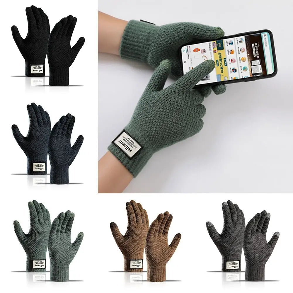 Wool Cashmere Gloves Touch Screen Winter Men Knitted Gloves Solid Color High Quality Winter Autumn Thicken Warm Coldproof