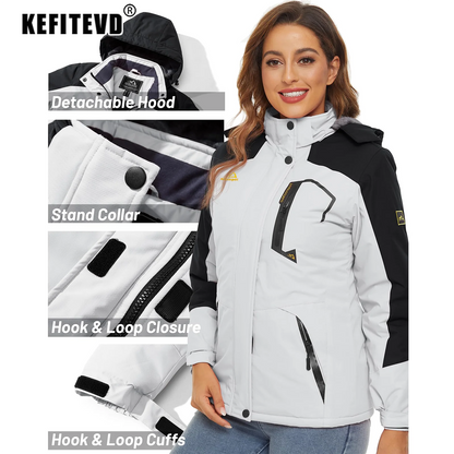 KEFITEVD Women's Winter Heavyweight Snowboard Skiing Jacket Outdoor Thermal Warm Hiking Jackets Coats Windbreaker Outwear Casual