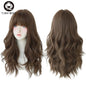 7JHH WIGS Popular Brown Ash Long Deep Wave Hair Lolita Wigs With Bangs Synthetic Wig For Women Fashion Thick Curls Wigs Girl