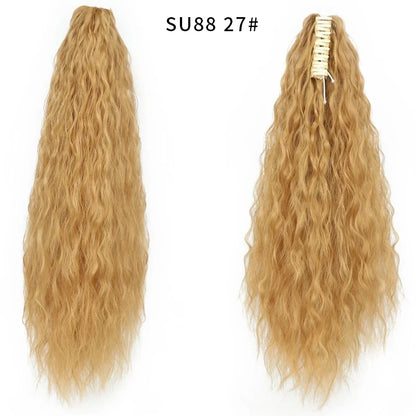 Synthetic Long Wavy Ponytail Ash Blonde Color Drawstring Ponytail Clip-on Hair Extensions For Women Black Blond Daily Use