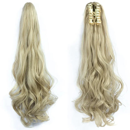 Synthetic Long Wavy Ponytail Ash Blonde Color Drawstring Ponytail Clip-on Hair Extensions For Women Black Blond Daily Use