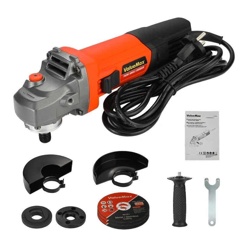 ValueMax 760W Corded Angle Grinder Grinding/Cutting Machine Powerful Tool 220-240V With 3PC 125mm Cutting Discs