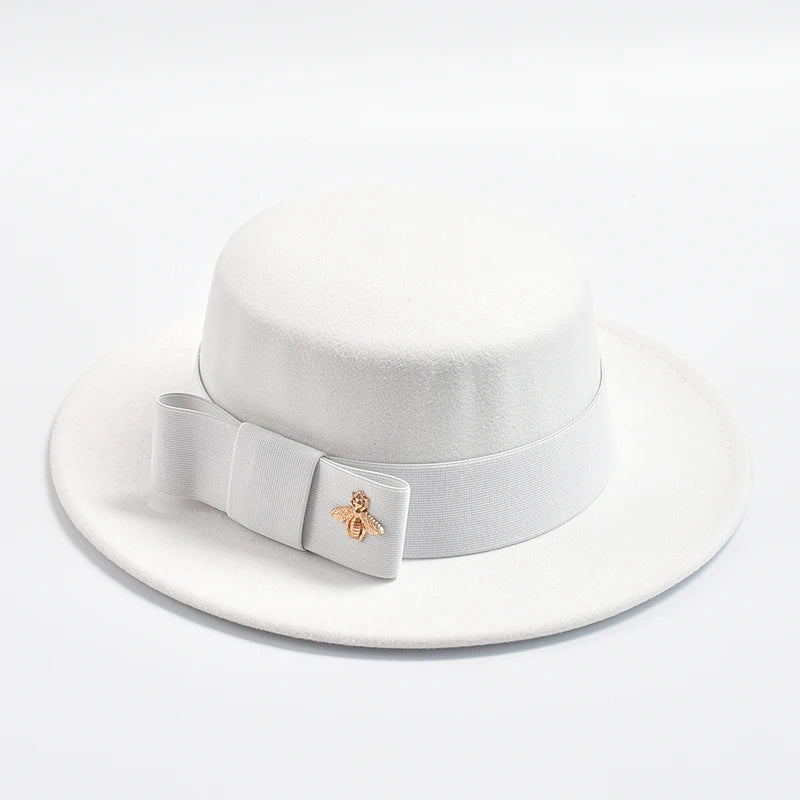 Fedora Hat for Women Fashion Formal Wedding Decorate Church Cap Flat Top Bow Party Jazz Hat Chapeau Femme