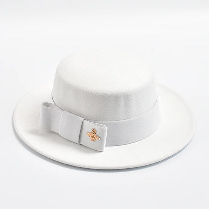 Fedora Hat for Women Fashion Formal Wedding Decorate Church Cap Flat Top Bow Party Jazz Hat Chapeau Femme