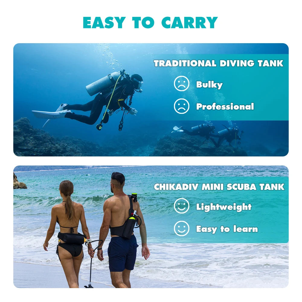 CHIKADIV C400 Mini Scuba Tank Oxygen Cylinder  Refillable 1L Capacity Diving Gear Diver Portable Diving Snorkeling Equipment