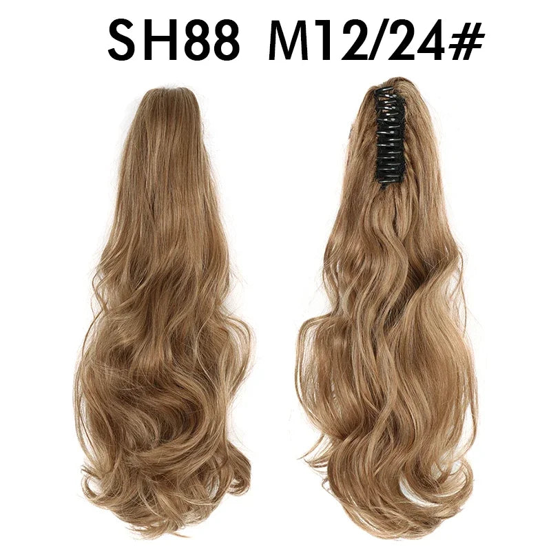 Synthetic Long Wavy Ponytail Ash Blonde Color Drawstring Ponytail Clip-on Hair Extensions For Women Black Blond Daily Use