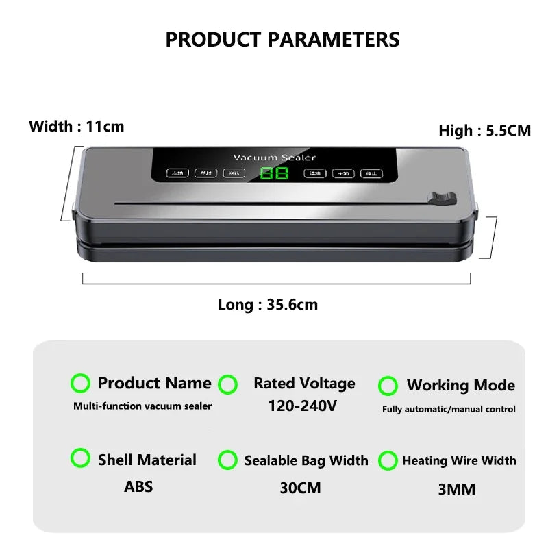 Electric Vacuum Sealer Built-in Cutter Kitchen Food Storage Seal Touch Button Dry/Wet Food Package Sealer Kitchen Vacuum Sealer