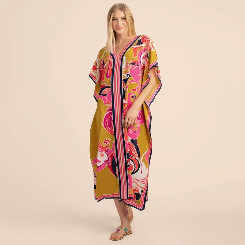 Kaftan Dress Over Size Women Beach Dress Cover Up Summer Clothes Kimono Mujer Vestidos De Fiesta