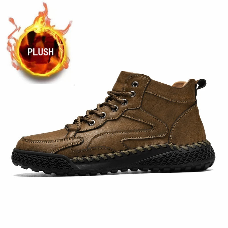 Outdoor Hiking Shoes for Men Autumn Winter Men Ankle Snow Boots Optional Plush Non-slip High Top Casual Shoes Sports Sneakers