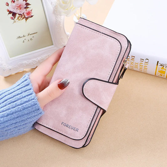 New buckle women's Korean version wallet three fold fashion women's bag multi-card women's purse frosted two-tone fabric