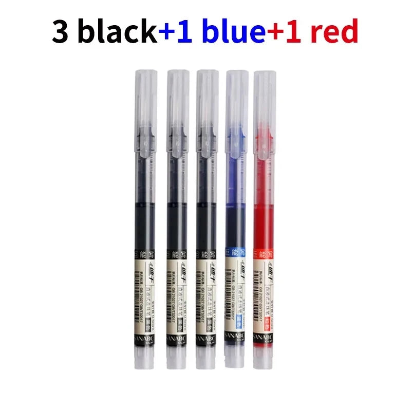 3-5Pcs Straight Liquid Gel Pen Quick-drying, Large-capacity 0.5mm Black Blue Ink for Writing School Office Stationery Supplies