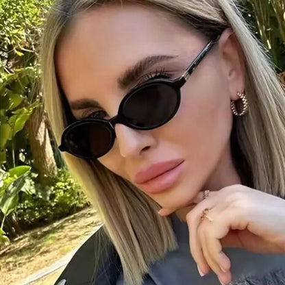 Fashion Oval Simple Literary Sunglasses Women Retro Small Frame Commuting Sunglasses Luxury Brand Design Travel Sunglasses UV400