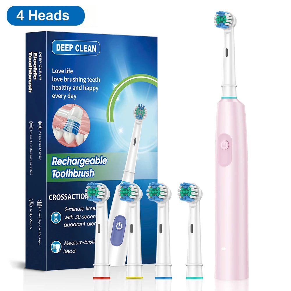 Electric Toothbrush Rotary Rechargeable Electric Toothbrush for Adults Rotating Electric Toothbrushes with 8 Soft Brush Heads