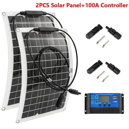 600W Solar Panel Kit Complete 18V USB With 100A Controller Solar Cells for Car Yacht RV Boat Camp MobliePhone Battery Charger