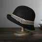 Autumn and winter hats, new Korean version felt hat, round top, fashionable curled edge small top hat, women's wool basin hat, d
