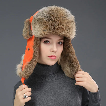 2024 New Winter Hat For Men Real Rabbit Fur Ear Cap Warm Winter Men Hat Fur Beret Russian Hats High Quality to Keep Warm