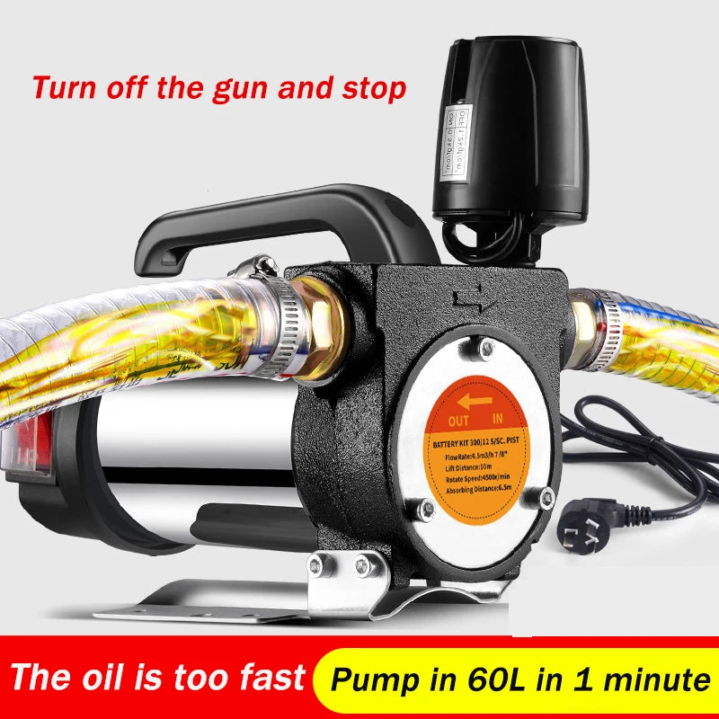 12V/24V/220V Fuel Transfer Pump for Diesel Kerosene 990W Self-Priming Pump Automatically Stop Electric oil pump fuel dispenser