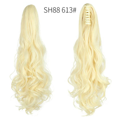 Synthetic Long Wavy Ponytail Ash Blonde Color Drawstring Ponytail Clip-on Hair Extensions For Women Black Blond Daily Use