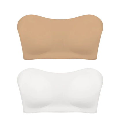 Women's Sexy Strapless Push Up Bra Removable Padded Seamless Ice Silk Top Women Invisible Beauty Back Anti-slip Off-shoulder Bra