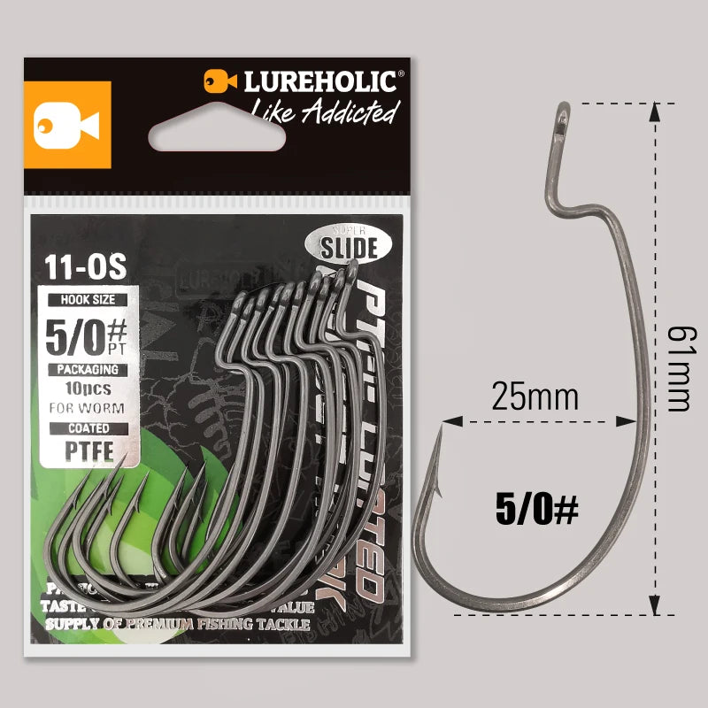 LUREHOLIC PTFE Super Slide Offset Hook Worm Hook Texas Rig Drop Shot Stainless Steel Worm Fishhook Fishing Accessories