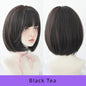 7JHH WIGS Short Straight Chocolate Bob Wig for Women Daily High Density Synthetic Layered Brown Hair Wigs with Neat Bangs