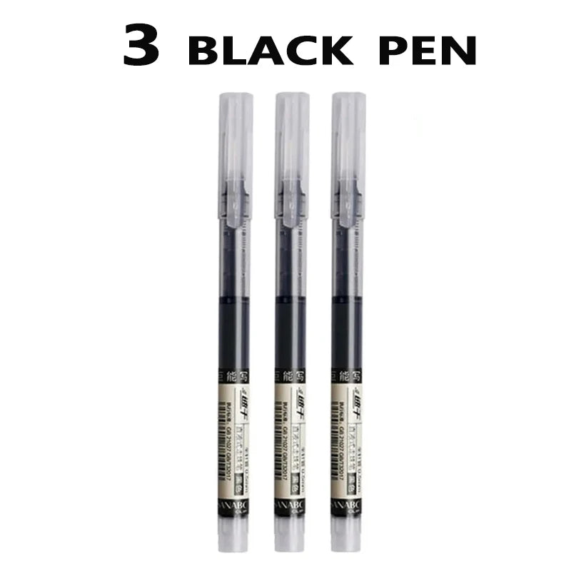 3-5Pcs Straight Liquid Gel Pen Quick-drying, Large-capacity 0.5mm Black Blue Ink for Writing School Office Stationery Supplies