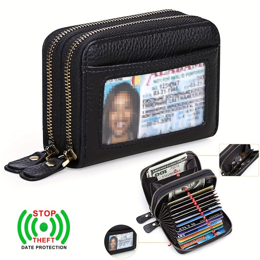 1pc Ciephia Women's RFID Blocking Wallet - Slim Top-Grain Cowhide Credit Card Holder with Zipper Closure, Multiple Card Slots & Coin Pocket, Compact Black Genuine Leather Purse for Women, Gift for Her, Sleek Women's Accessory