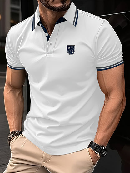 Casual Men's Short Sleeve Golf Shirt With Contrast Trim Design, Comfy Male Shirt For Golf Sports, Gift For Men